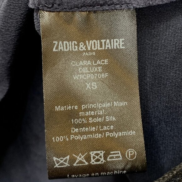 Zadig and Voltaire Camisole Top Womens XS/S Navy Blue Lace Trim Silk V-Neck - Picture 6 of 7